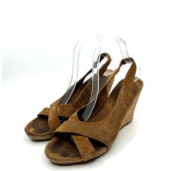 UGG Hazel Brown Suede Wedge Sandals Women's 8 US - Picture 1 of 9